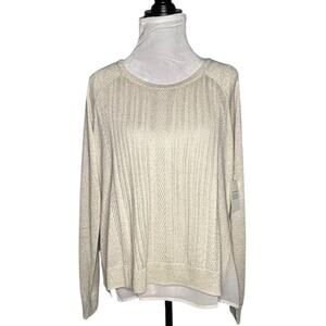 Lucky Brand Layered Sweater Cream Gold Sparkle Size Large